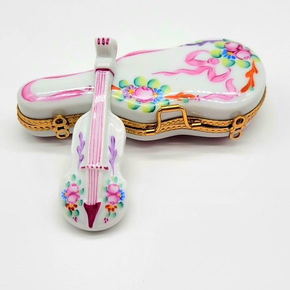 Limoges Accents Authentic Limoges Violin And Case Trinket Box Peint